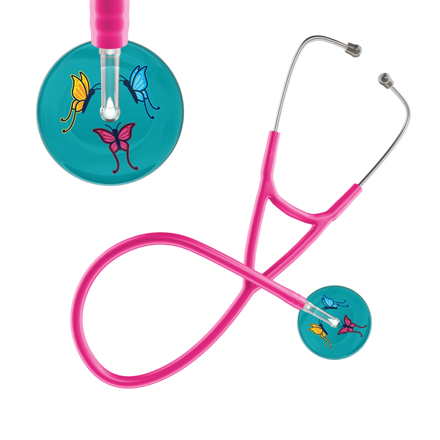 Ultrascope Single Stethoscope Teal Butterflies / Adult / Hot Pink Dark Butterflies Cardiology Stethoscope