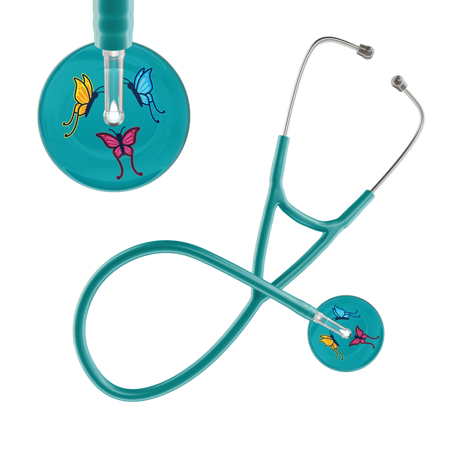 Ultrascope Single Stethoscope Teal Butterflies / Adult / Jade Dark Butterflies Cardiology Stethoscope