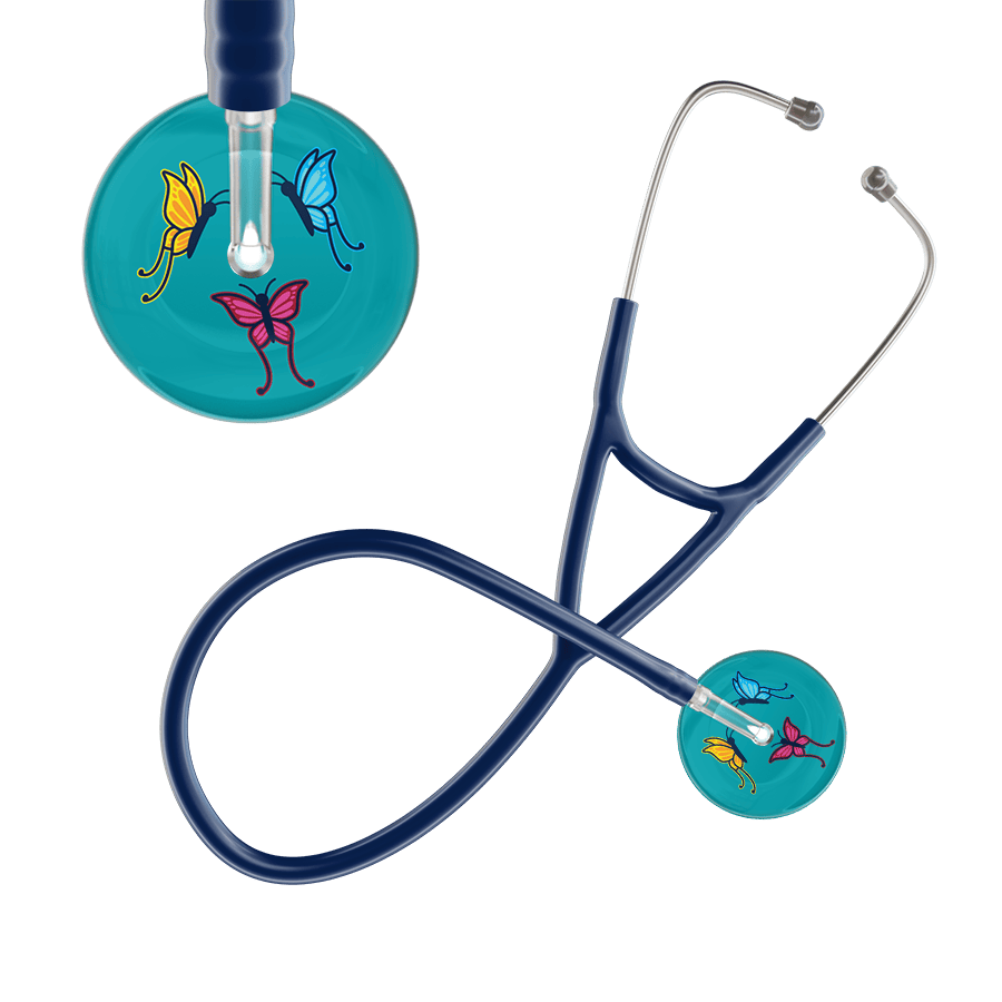 Ultrascope Single Stethoscope Teal Butterflies / Adult / Navy Dark Butterflies Cardiology Stethoscope