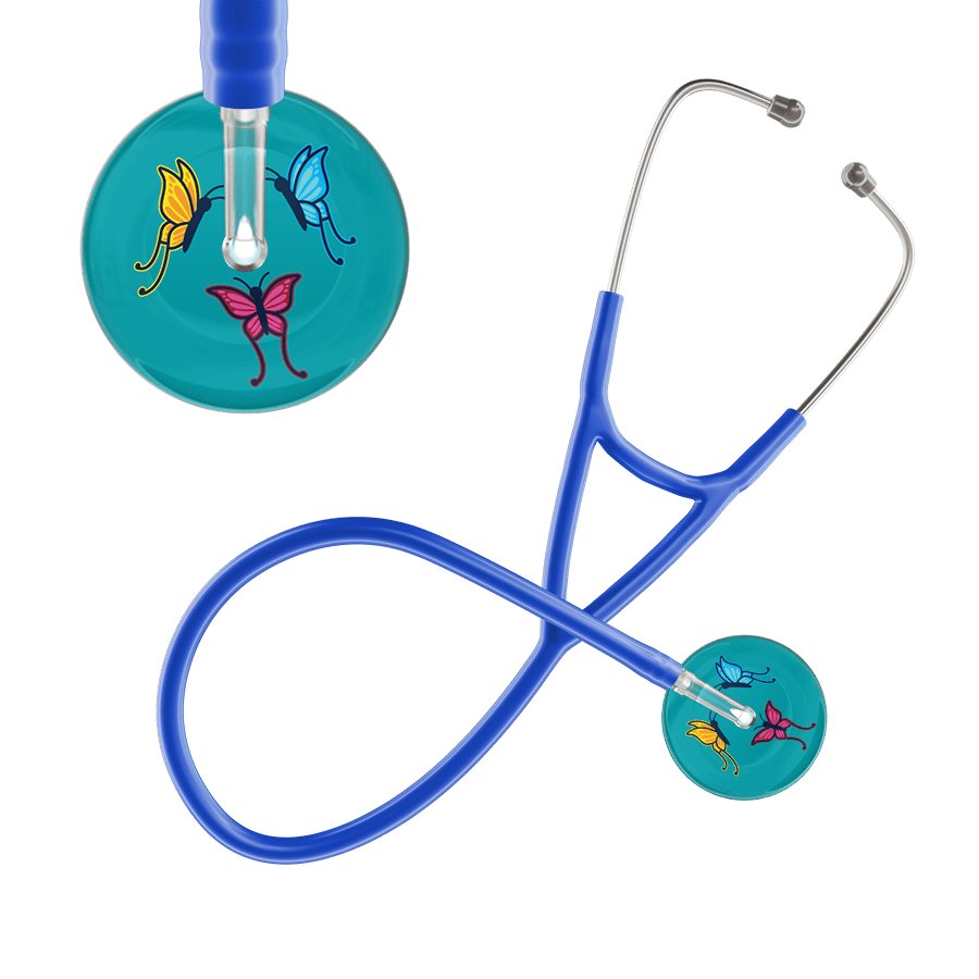 Ultrascope Single Stethoscope Teal Butterflies / Adult / Royal Blue Dark Butterflies Cardiology Stethoscope