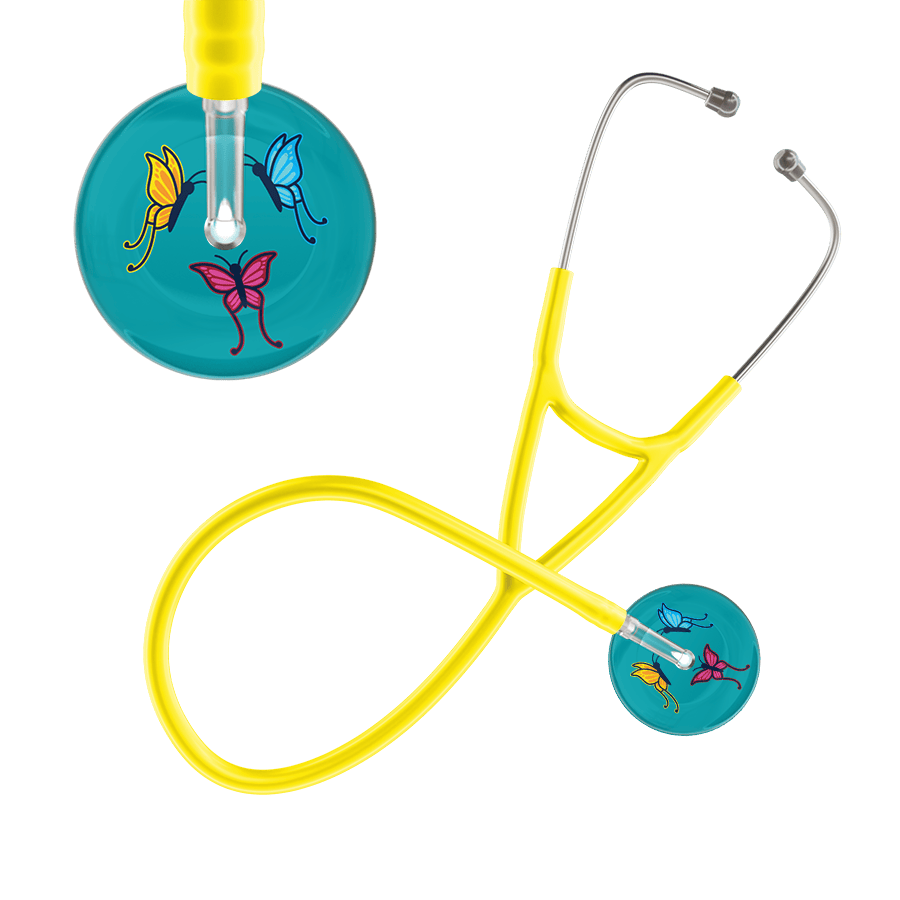 Ultrascope Single Stethoscope Teal Butterflies / Adult / Yellow Dark Butterflies Cardiology Stethoscope