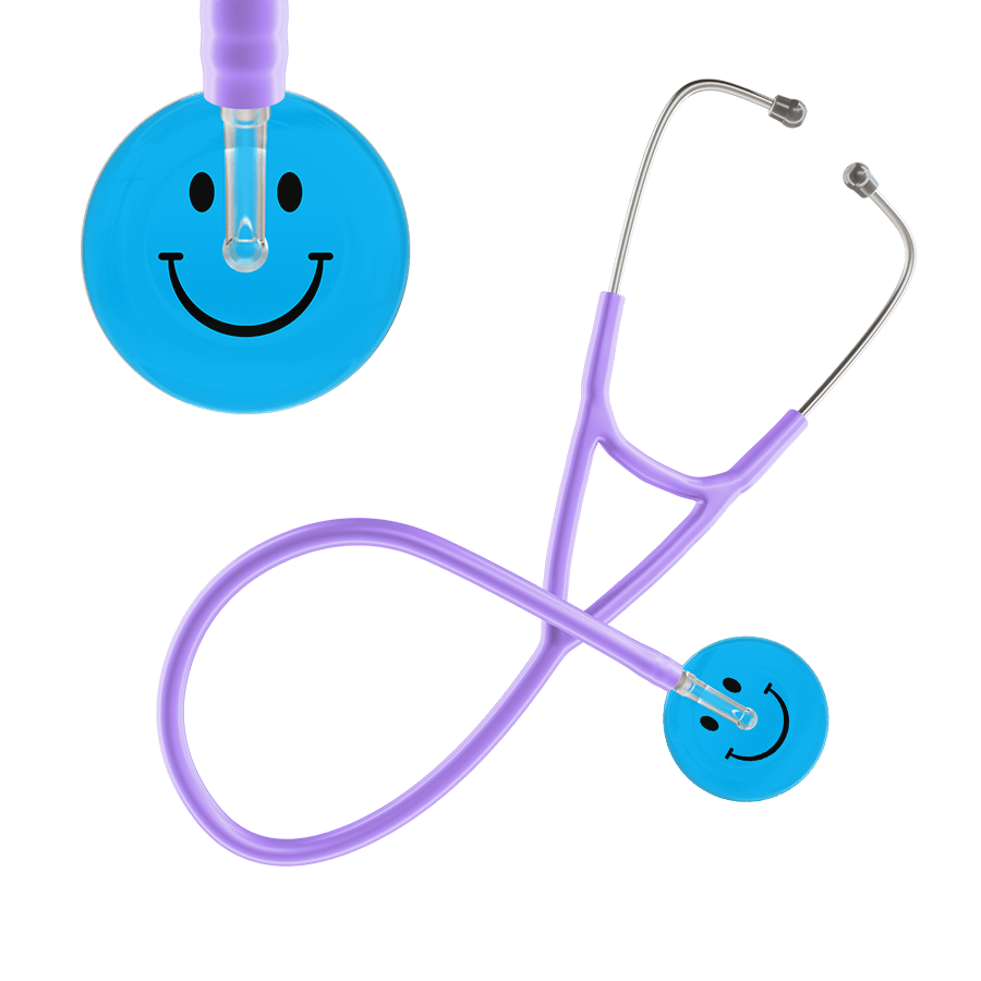 Ultrascope Single Stethoscope Smiley Face Cyan (CY) / Adult / Lavender Smiley Face Cardiology Stethoscope
