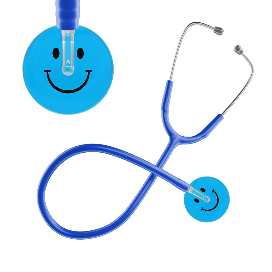 Ultrascope Single Stethoscope Smiley Face Cyan (CY) / Adult / Royal Blue Smiley Face Stethoscope