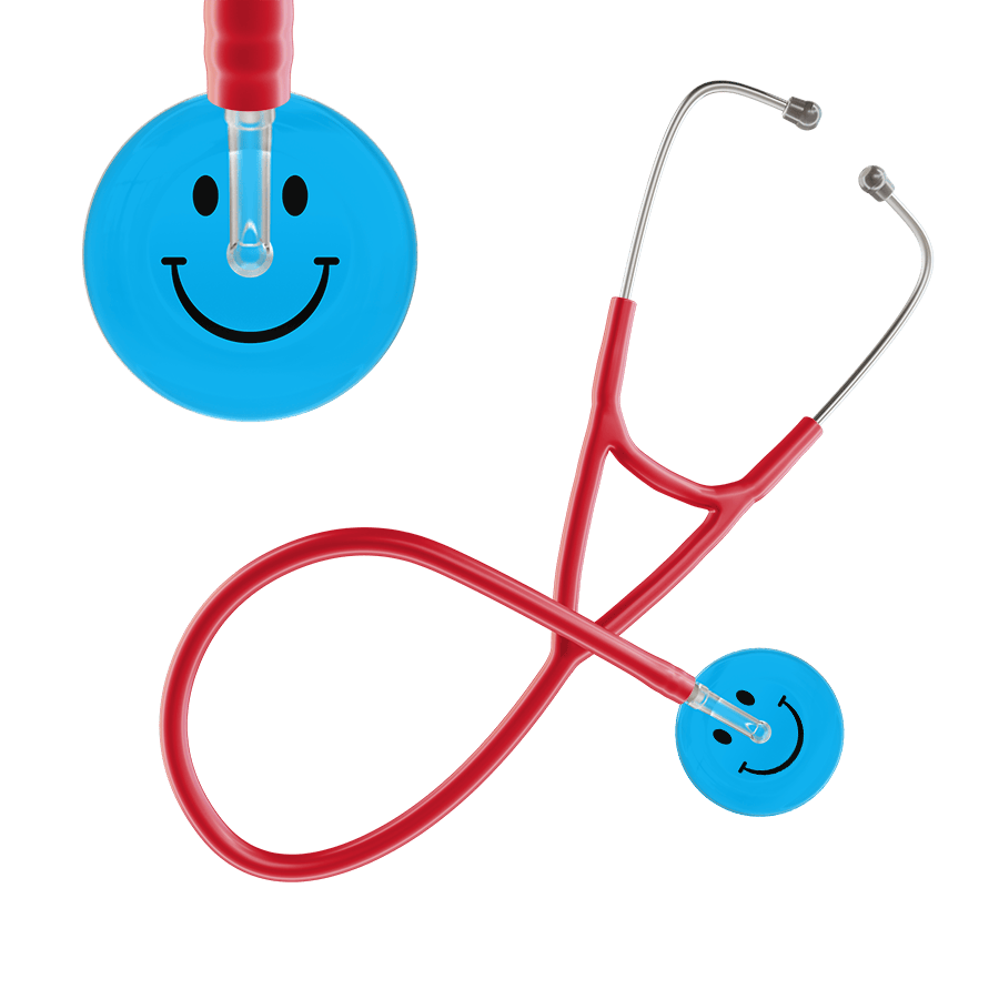 Ultrascope Single Stethoscope Smiley Face Cyan (CY) / Adult / Red Smiley Face Cardiology Stethoscope