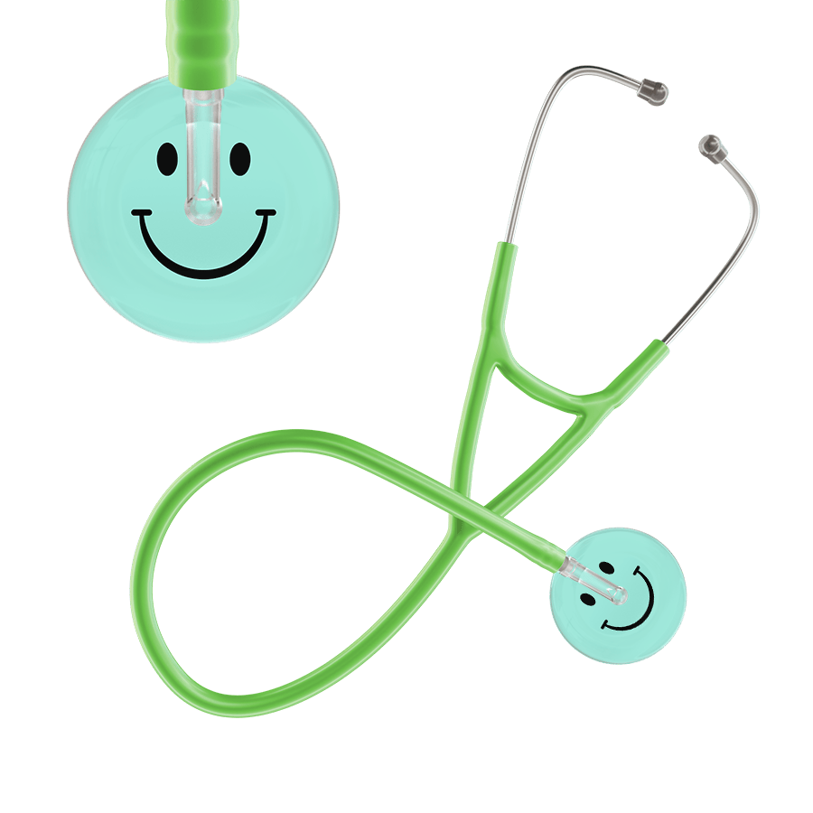 Ultrascope Single Stethoscope Smiley Face Robin's Egg (EB) / Adult / Lime Green Smiley Face Cardiology Stethoscope