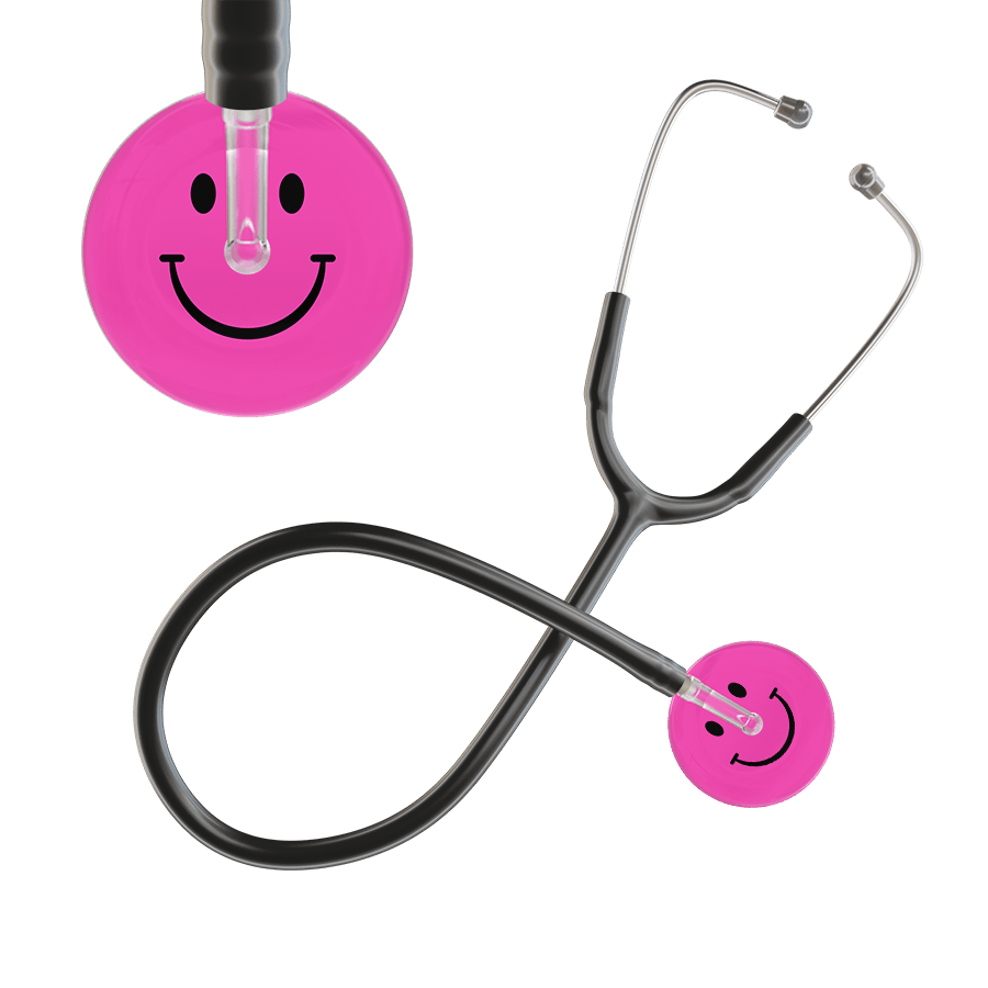 Ultrascope Single Stethoscope Smiley Face Hot Pink (HP) / Adult / Black Smiley Face Stethoscope