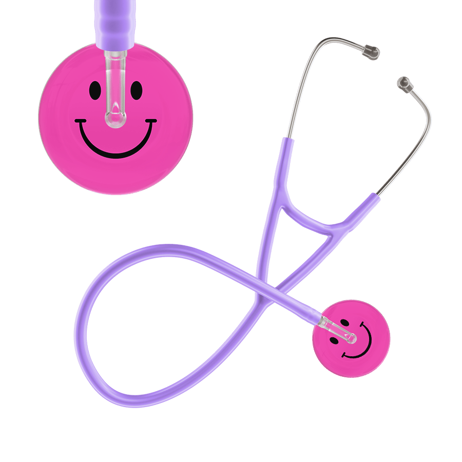 Ultrascope Single Stethoscope Smiley Face Hot Pink (HP) / Adult / Lavender Smiley Face Cardiology Stethoscope