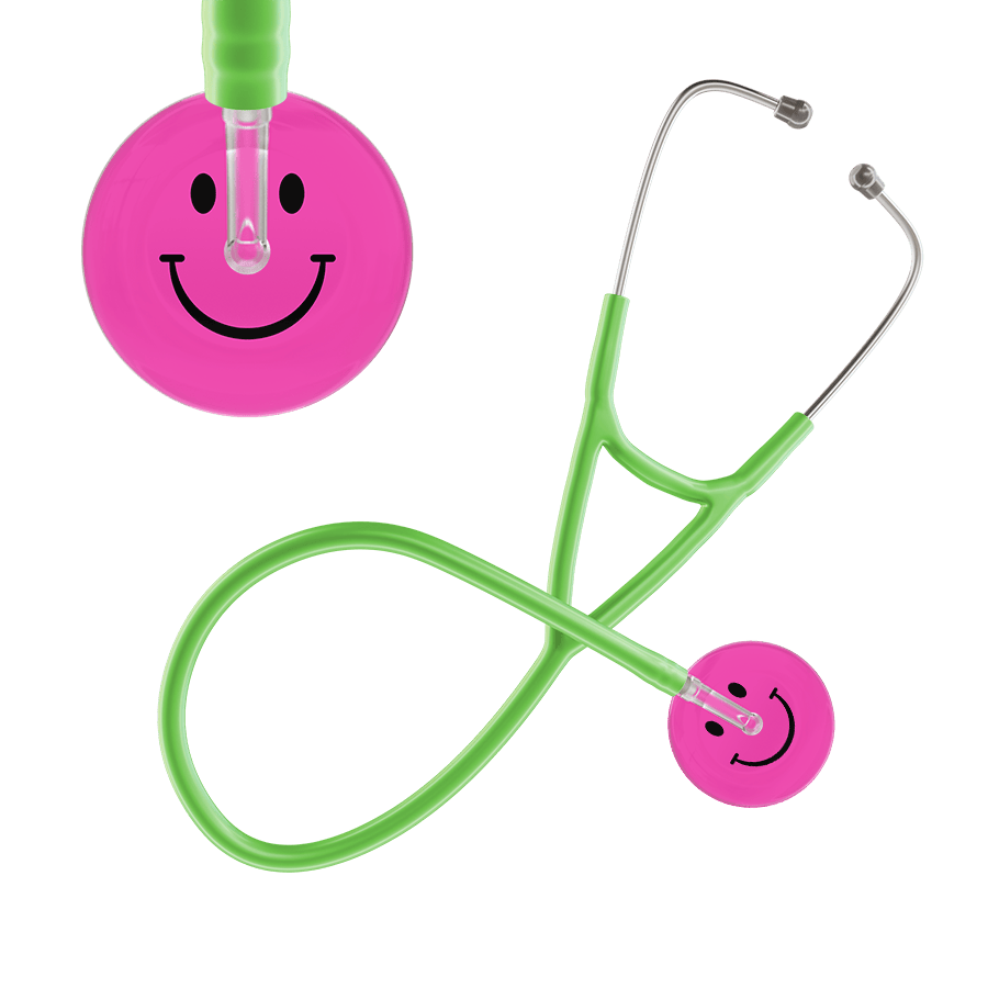 Ultrascope Single Stethoscope Smiley Face Hot Pink (HP) / Adult / Lime Green Smiley Face Cardiology Stethoscope