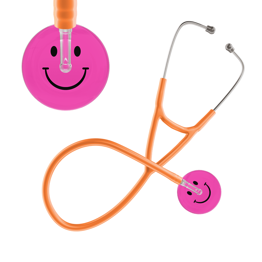 Ultrascope Single Stethoscope Smiley Face Hot Pink (HP) / Adult / Orange Smiley Face Cardiology Stethoscope