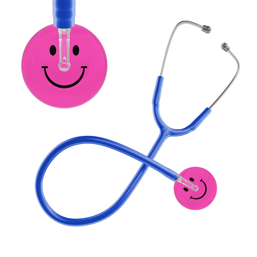 Ultrascope Single Stethoscope Smiley Face Hot Pink (HP) / Adult / Royal Blue Smiley Face Stethoscope