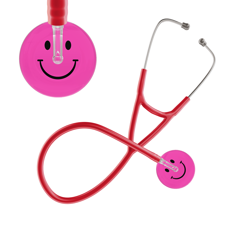 Ultrascope Single Stethoscope Smiley Face Hot Pink (HP) / Adult / Red Smiley Face Cardiology Stethoscope
