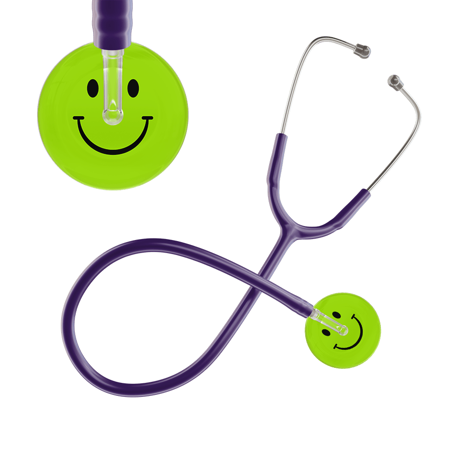 Ultrascope Single Stethoscope Smiley Face Lime Green (LG) / Adult / Purple Smiley Face Stethoscope