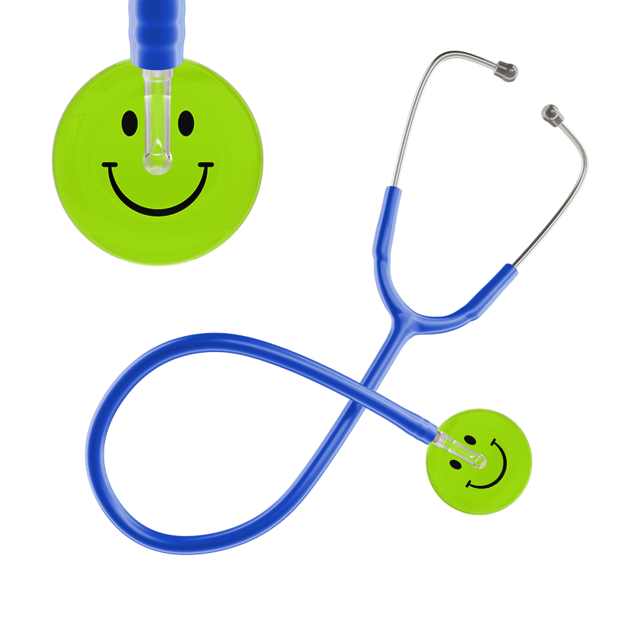 Ultrascope Single Stethoscope Smiley Face Lime Green (LG) / Adult / Royal Blue Smiley Face Stethoscope