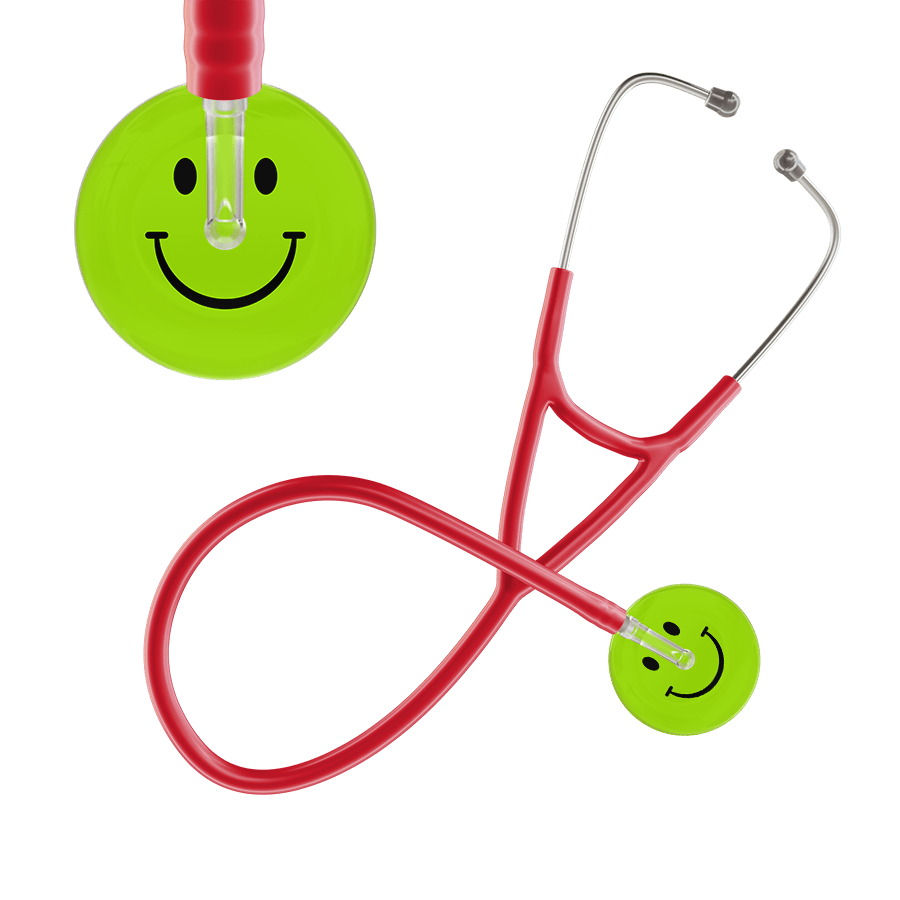 Ultrascope Single Stethoscope Smiley Face Lime Green (LG) / Adult / Red Smiley Face Cardiology Stethoscope