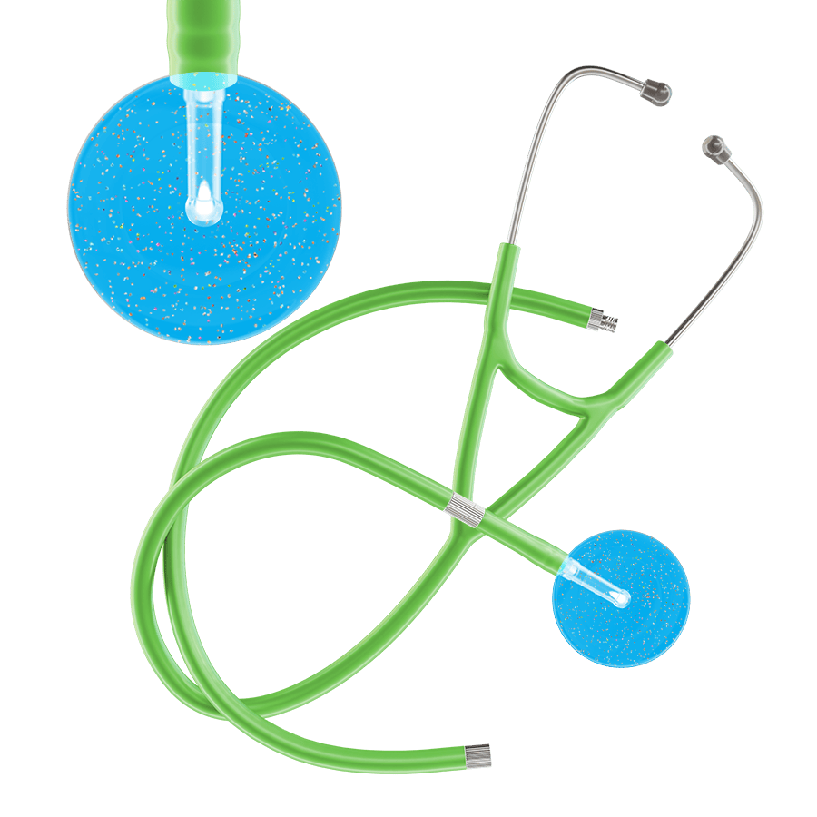 Ultrascope Single Stethoscope Twilight Cyan (CY) / Adult / Lime Green Extended Tubing Light Twilight Cardiology Stethoscope