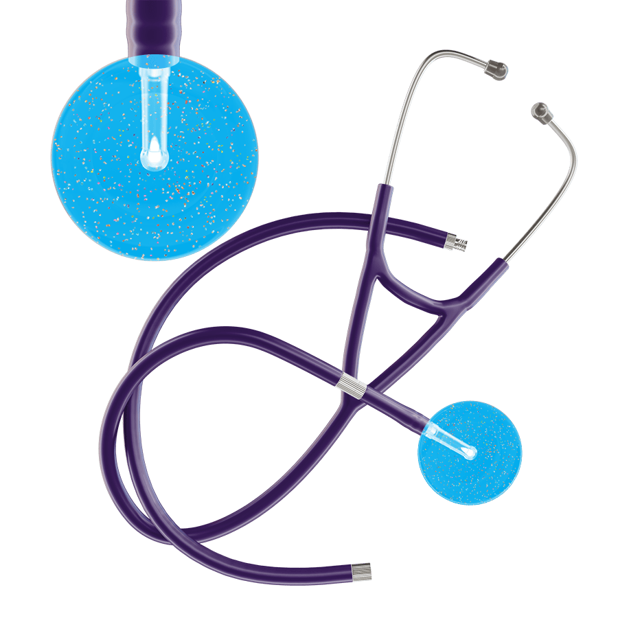 Ultrascope Single Stethoscope Twilight Cyan (CY) / Adult / Purple Extended Tubing Light Twilight Cardiology Stethoscope