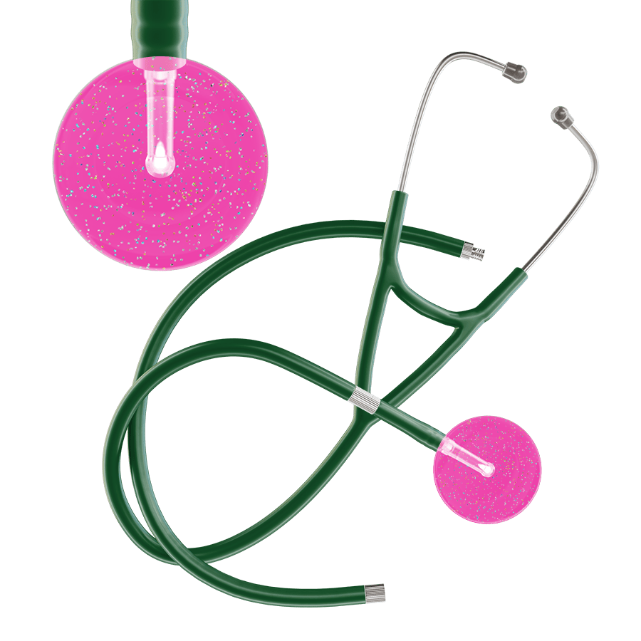 Ultrascope Single Stethoscope Twilight Hot Pink (HP) / Adult / Dark Green Extended Tubing Light Twilight Cardiology Stethoscope