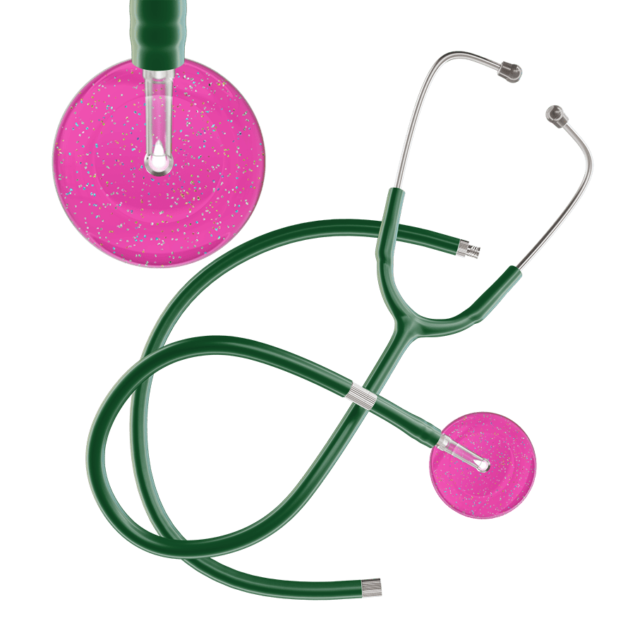Ultrascope Single Stethoscope Twilight Hot Pink (HP) / Adult / Dark Green Extended Tubing Light Twilight Stethoscope