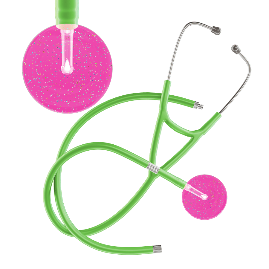 Ultrascope Single Stethoscope Twilight Hot Pink (HP) / Adult / Lime Green Extended Tubing Light Twilight Cardiology Stethoscope