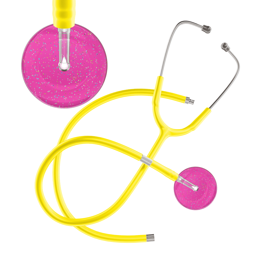 Ultrascope Single Stethoscope Twilight Hot Pink (HP) / Adult / Yellow Extended Tubing Light Twilight Stethoscope