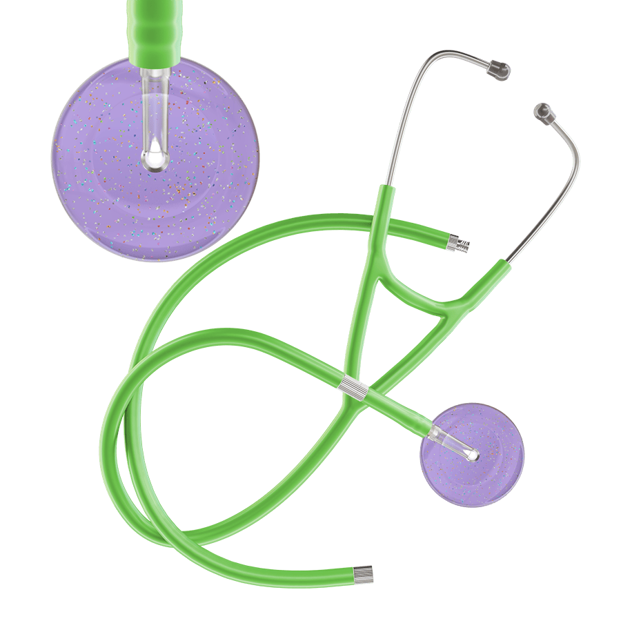 Ultrascope Single Stethoscope Twilight Lavender (LA) / Adult / Lime Green Extended Tubing Light Twilight Cardiology Stethoscope