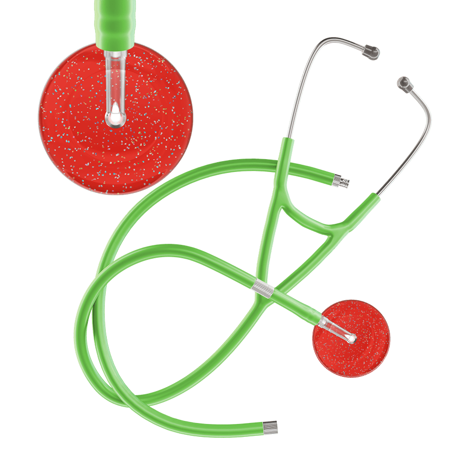 Ultrascope Single Stethoscope Twilight Red (RD) / Adult / Lime Green Extended Tubing Dark Twilight Cardiology Stethoscope
