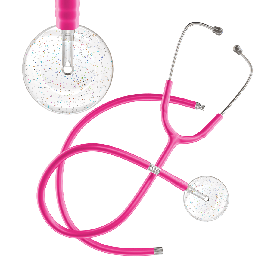 Ultrascope Single Stethoscope Twilight White (WH) / Adult / Hot Pink Extended Tubing Light Twilight Stethoscope