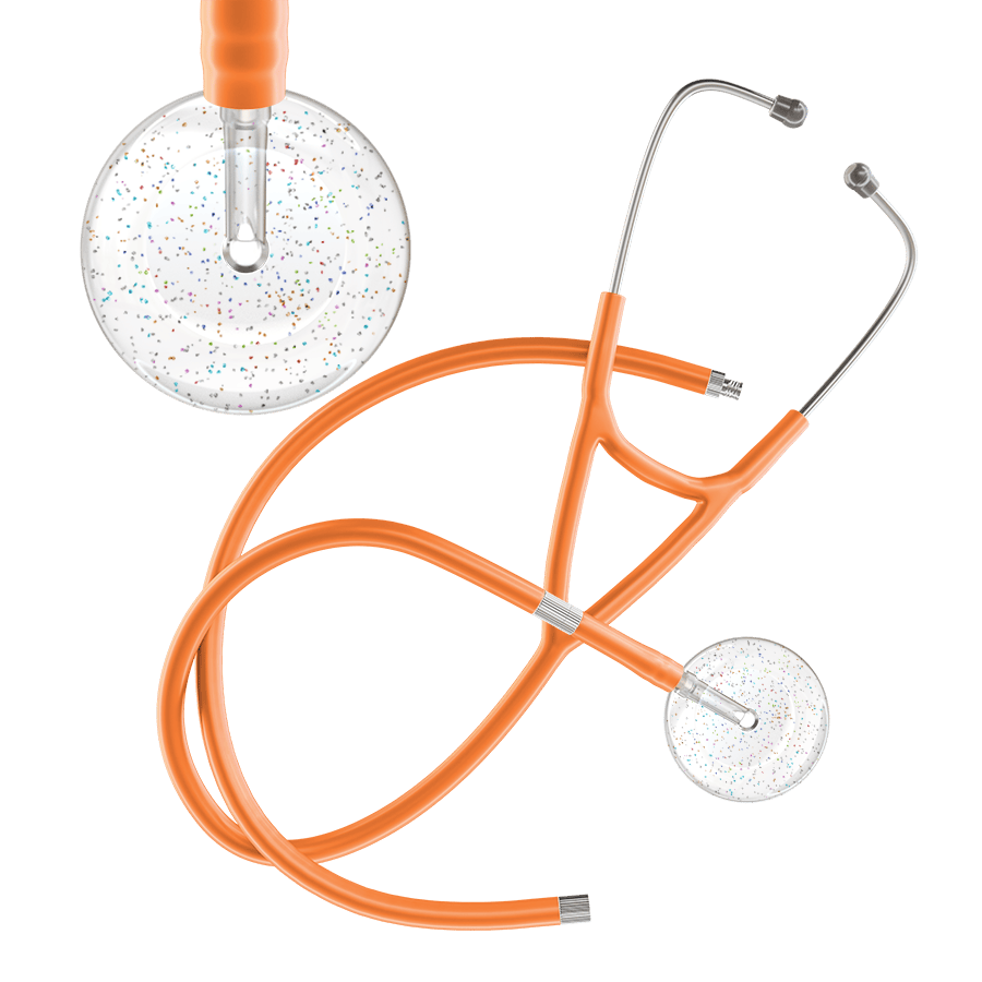 Ultrascope Single Stethoscope Twilight White (WH) / Adult / Orange Extended Tubing Light Twilight Cardiology Stethoscope