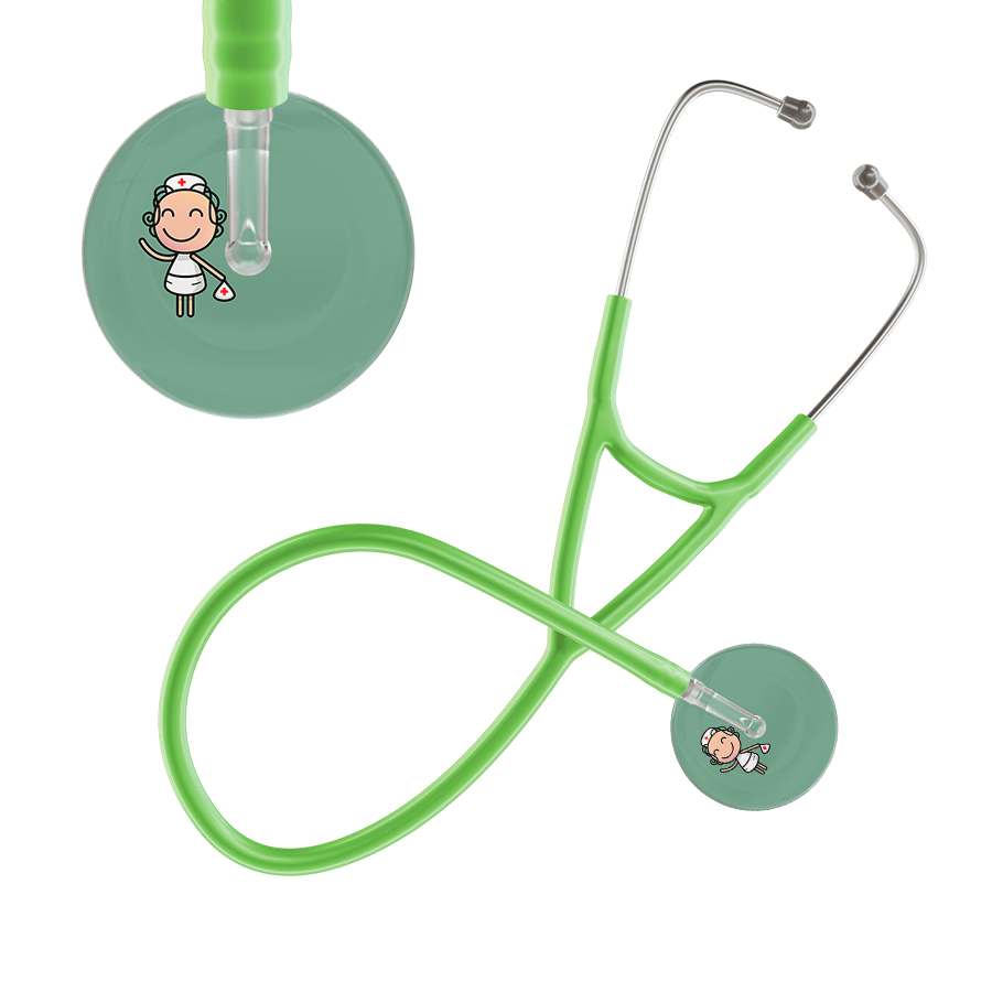 Ultrascope Single Stethoscope Sage F2 Cartoon Nurse / Adult / Lime Green Cartoon Nurse Cardiology Stethoscope