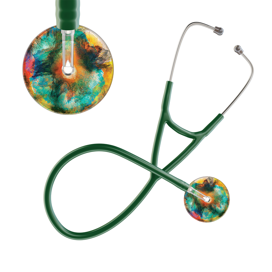 Ultrascope Single Stethoscope US076A1 / Adult / Dark Green TieDye Multi Color Stethoscope - Cardiology Watercolor Designs