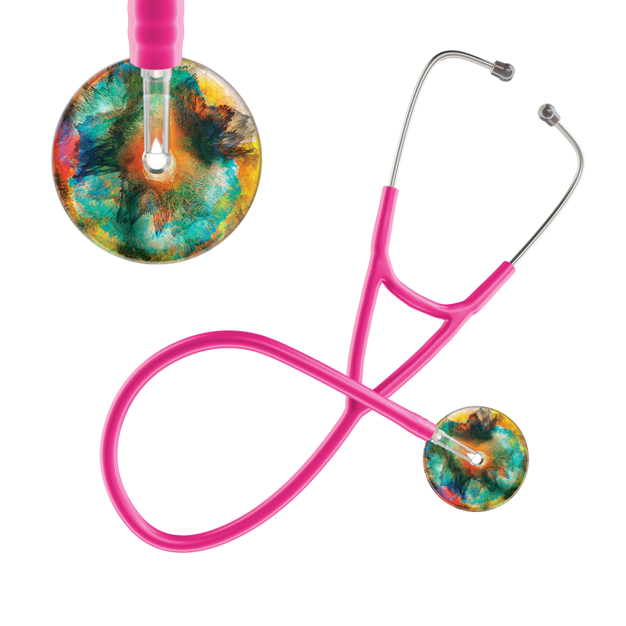 Ultrascope Single Stethoscope US076A1 / Adult / Hot Pink TieDye Multi Color Stethoscope - Cardiology Watercolor Designs