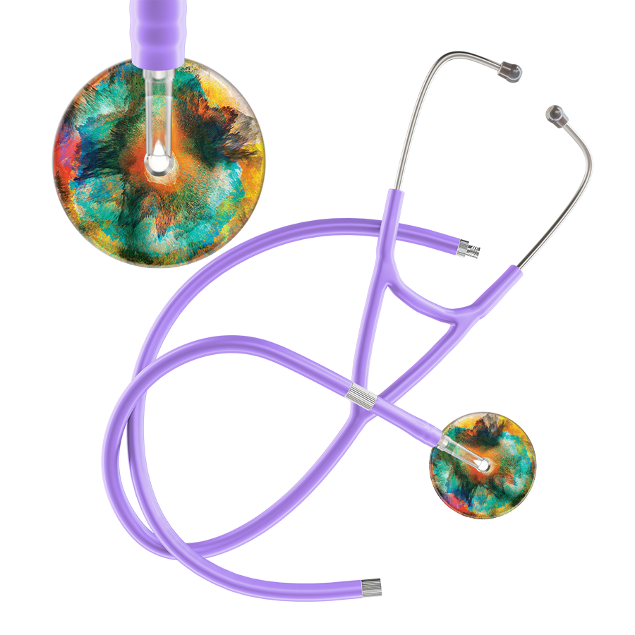 Ultrascope Single Stethoscope US076A1 / Pediatric / Lavender Extended Tubing TieDye Multi Color Stethoscope - Cardiology Watercolor Designs