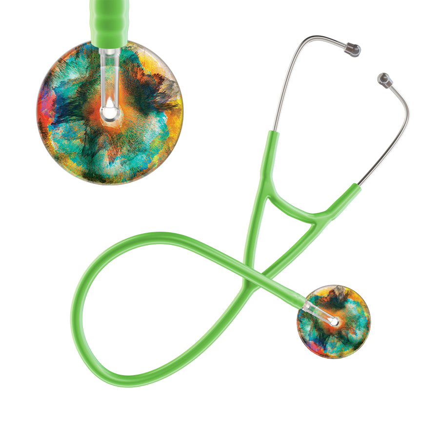 Ultrascope Single Stethoscope US076A1 / Adult / Lime Green TieDye Multi Color Stethoscope - Cardiology Watercolor Designs