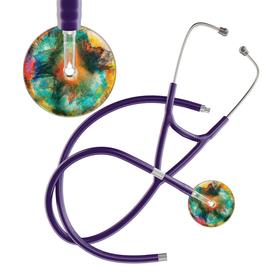 Ultrascope Single Stethoscope US076A1 / Pediatric / Purple Extended Tubing TieDye Multi Color Stethoscope - Cardiology Watercolor Designs