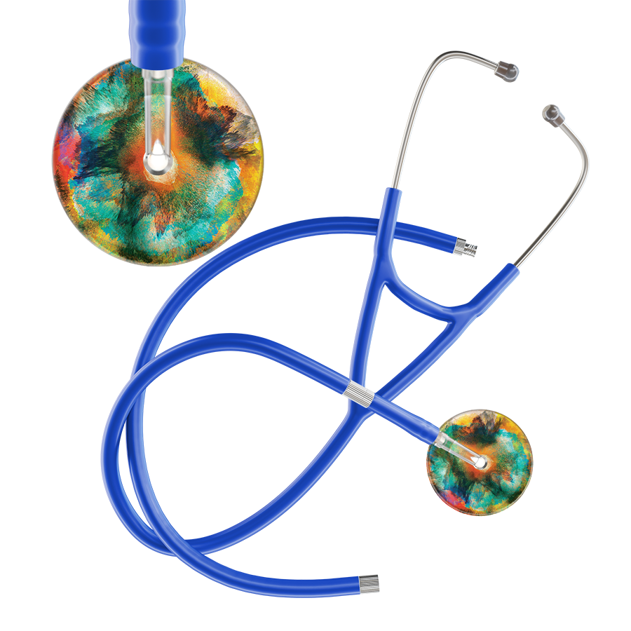 Ultrascope Single Stethoscope US076A1 / Pediatric / Royal Blue Extended Tubing TieDye Multi Color Stethoscope - Cardiology Watercolor Designs