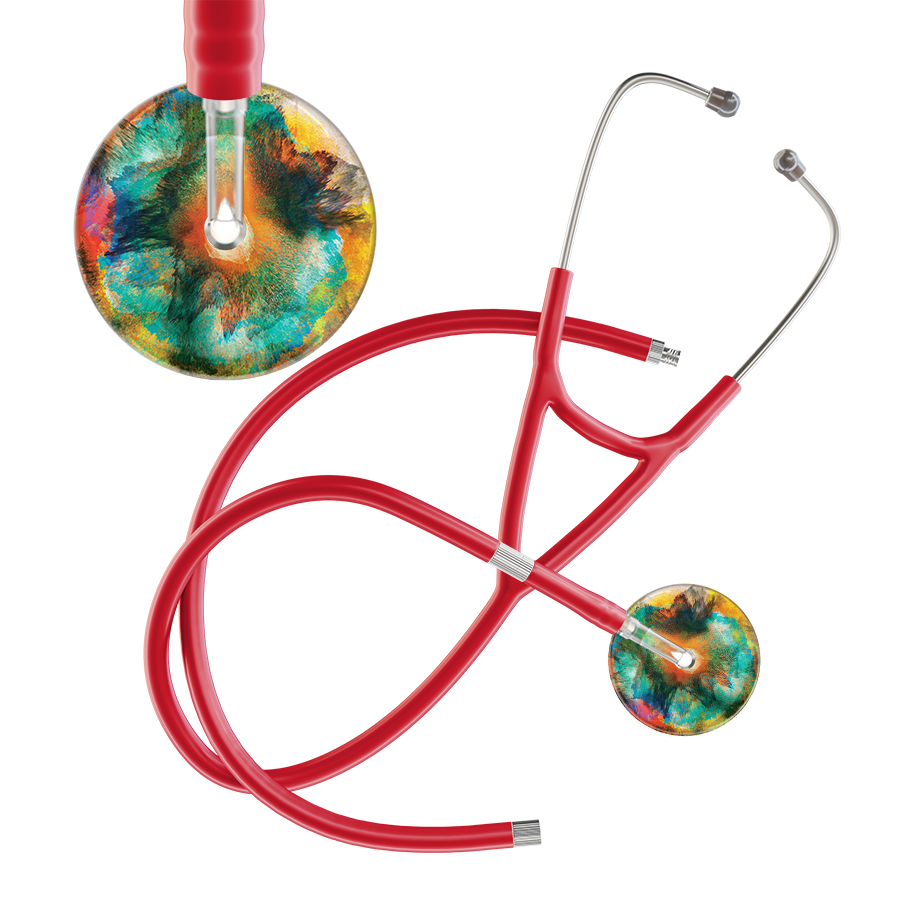 Ultrascope Single Stethoscope US076A1 / Adult / Red Extended Tubing TieDye Multi Color Stethoscope - Cardiology Watercolor Designs