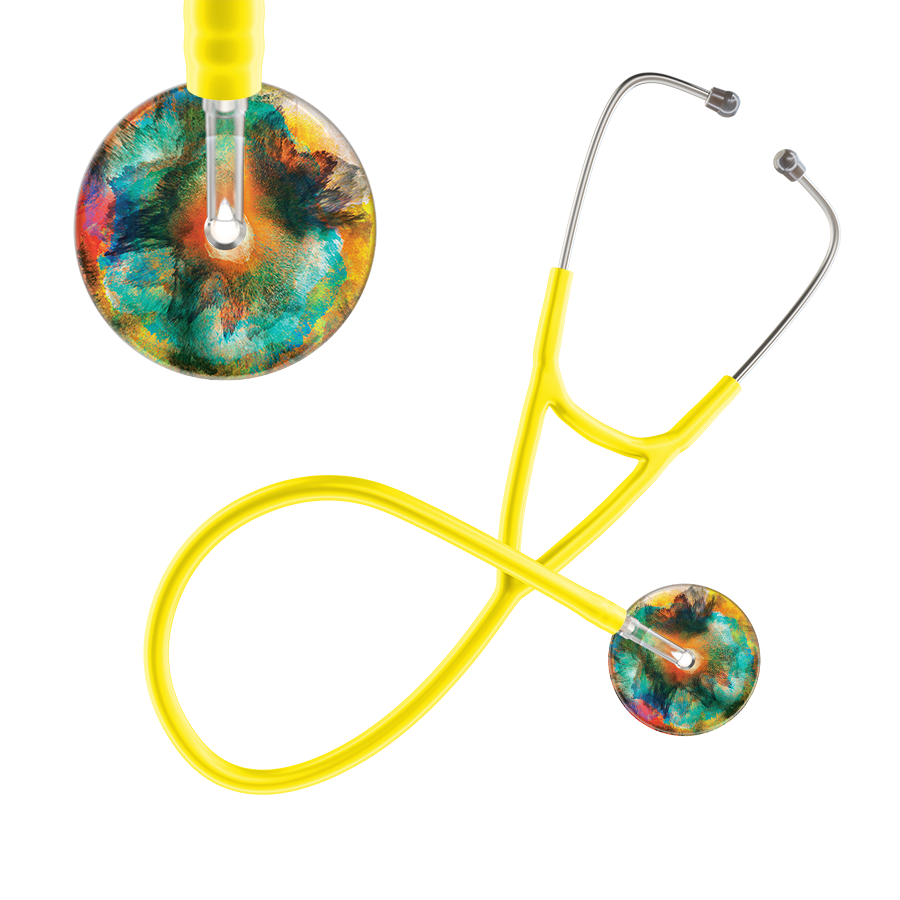 Ultrascope Single Stethoscope US076A1 / Adult / Yellow TieDye Multi Color Stethoscope - Cardiology Watercolor Designs