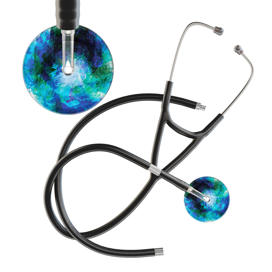 Ultrascope Single Stethoscope US076B2 / Pediatric / Black Extended Tubing TieDye Multi Color Stethoscope - Cardiology Watercolor Designs