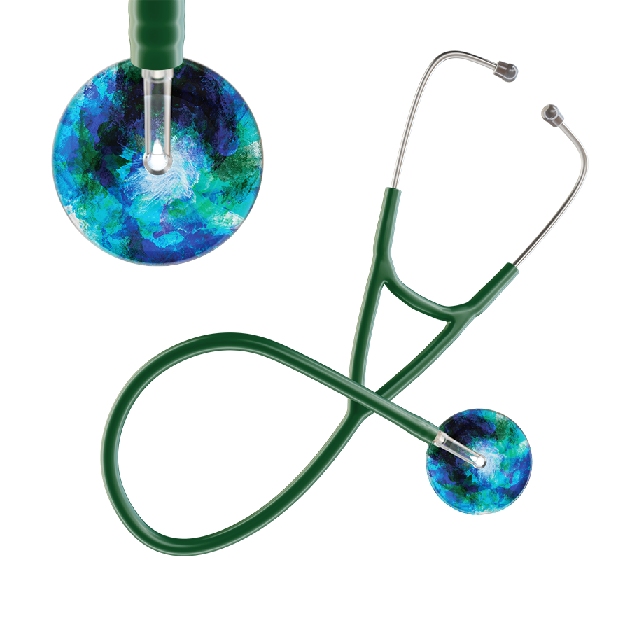 Ultrascope Single Stethoscope US076B2 / Adult / Dark Green TieDye Multi Color Stethoscope - Cardiology Watercolor Designs