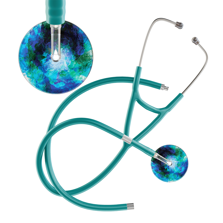 Ultrascope Single Stethoscope US076B2 / Pediatric / Jade Extended Tubing TieDye Multi Color Stethoscope - Cardiology Watercolor Designs