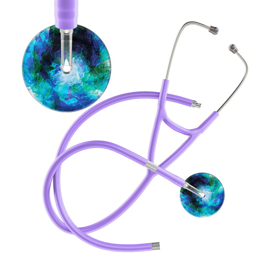 Ultrascope Single Stethoscope US076B2 / Pediatric / Lavender Extended Tubing TieDye Multi Color Stethoscope - Cardiology Watercolor Designs