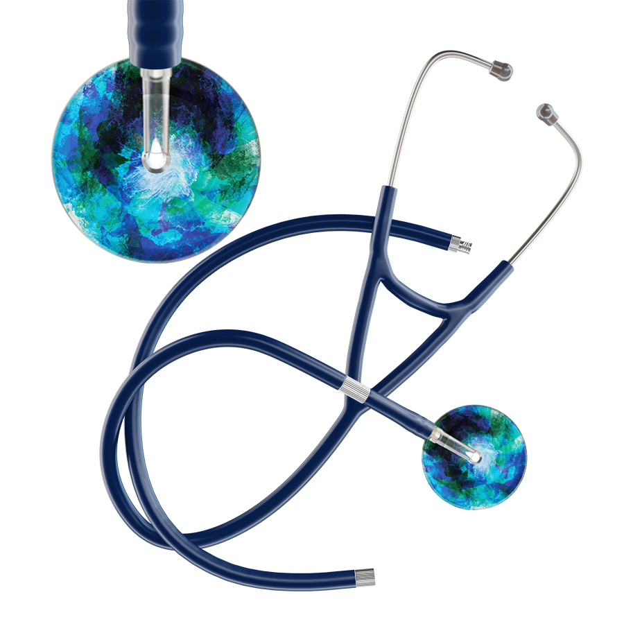 Ultrascope Single Stethoscope US076B2 / Pediatric / Navy Extended Tubing TieDye Multi Color Stethoscope - Cardiology Watercolor Designs