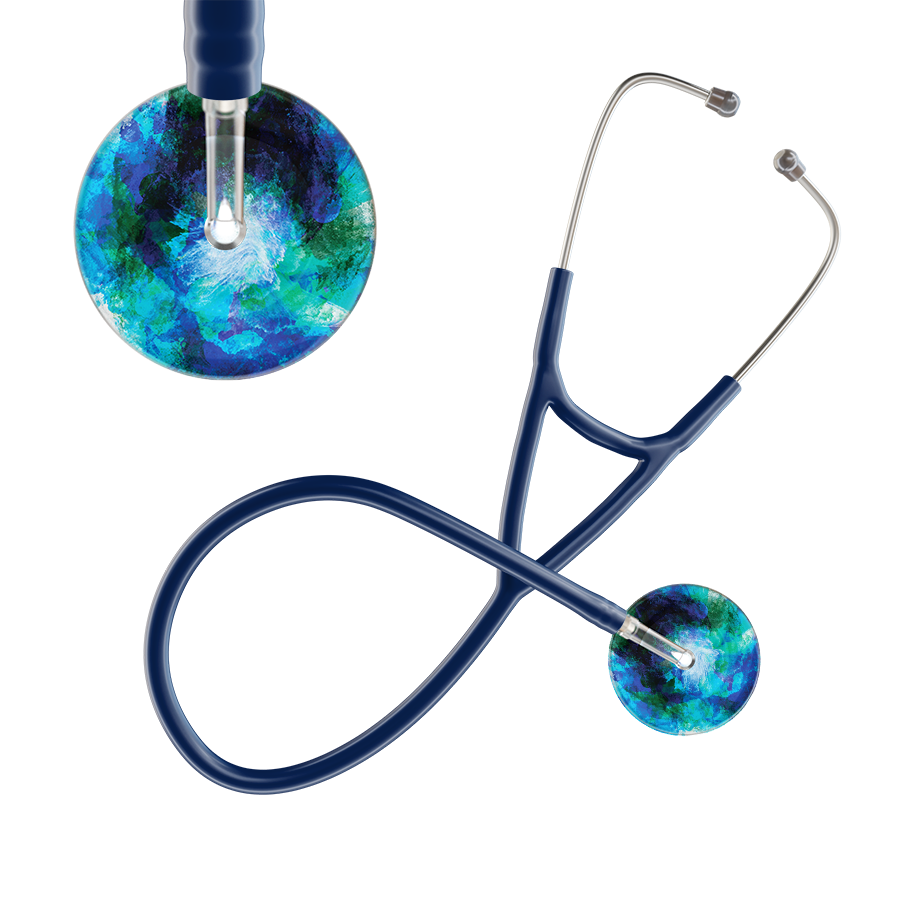 Ultrascope Single Stethoscope US076B2 / Pediatric / Navy TieDye Multi Color Stethoscope - Cardiology Watercolor Designs