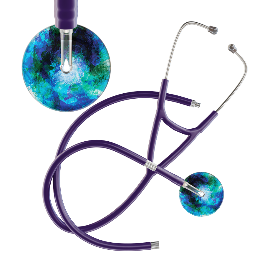 Ultrascope Single Stethoscope US076B2 / Adult / Purple Extended Tubing TieDye Multi Color Stethoscope - Cardiology Watercolor Designs