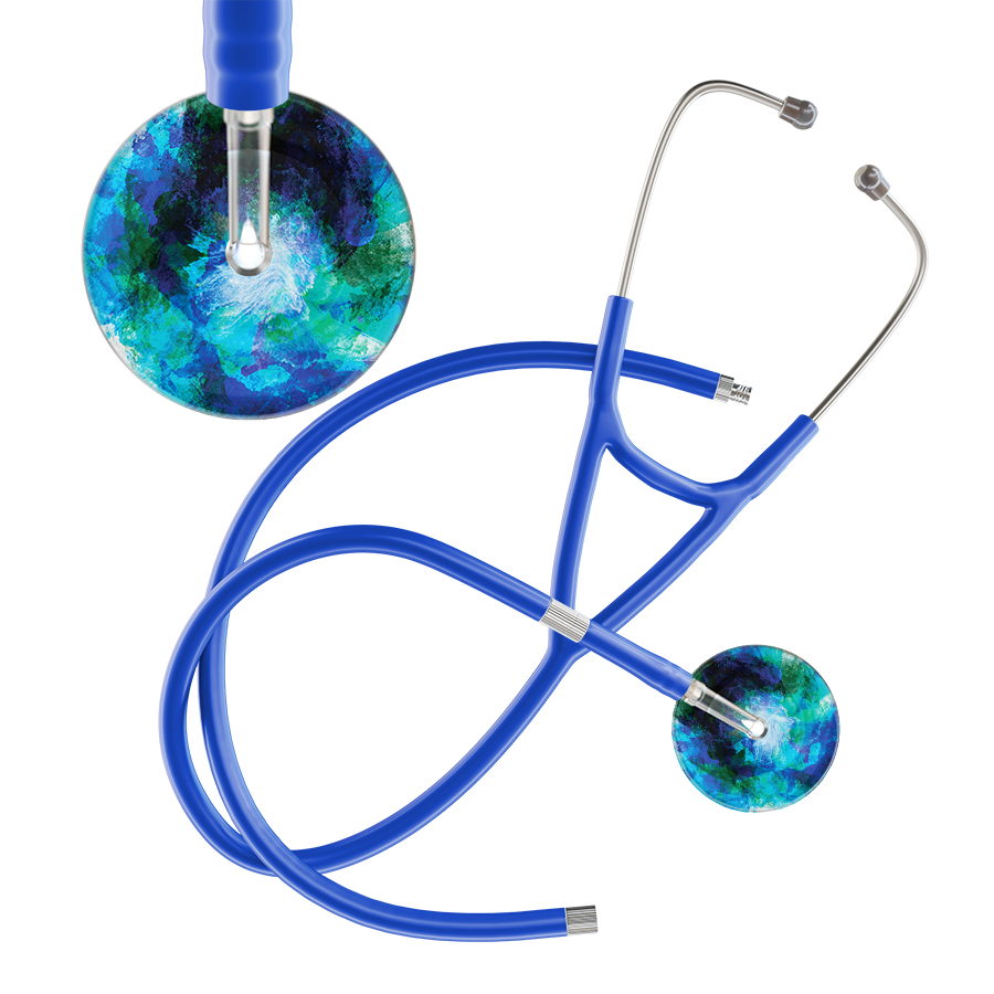 Ultrascope Single Stethoscope US076B2 / Pediatric / Royal Blue Extended Tubing TieDye Multi Color Stethoscope - Cardiology Watercolor Designs