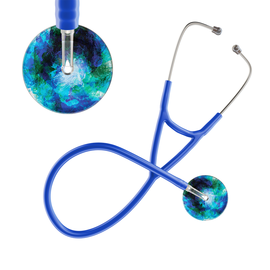 Ultrascope Single Stethoscope US076B2 / Adult / Royal Blue TieDye Multi Color Stethoscope - Cardiology Watercolor Designs