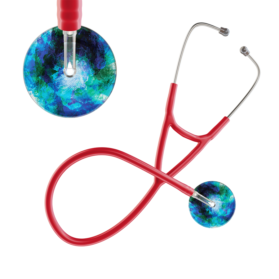 Ultrascope Single Stethoscope US076B2 / Pediatric / Red TieDye Multi Color Stethoscope - Cardiology Watercolor Designs