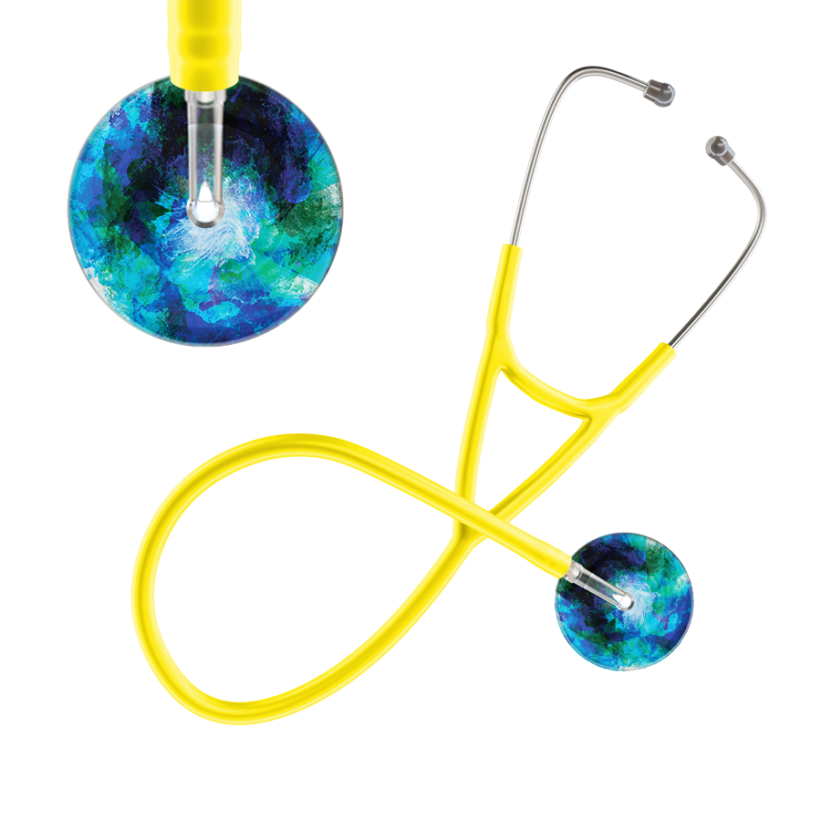 Ultrascope Single Stethoscope US076B2 / Adult / Yellow TieDye Multi Color Stethoscope - Cardiology Watercolor Designs