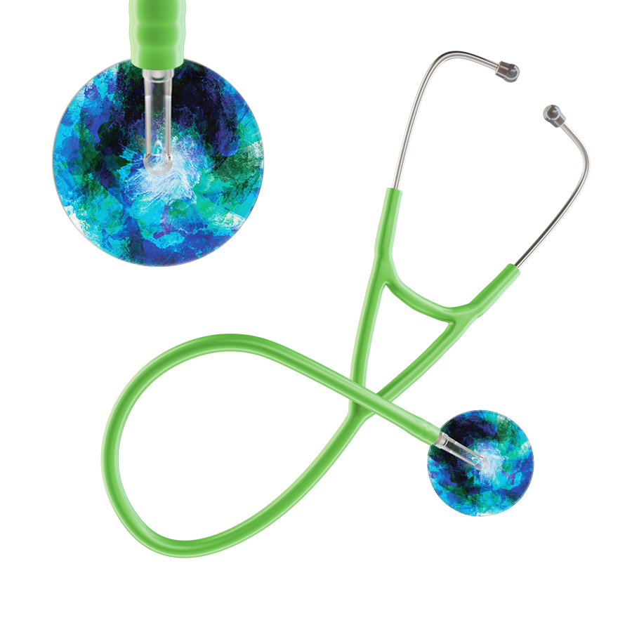 Ultrascope Single Stethoscope US076B2 / Adult / Lime Green TieDye Stethoscope - Cardiology Watercolor Designs