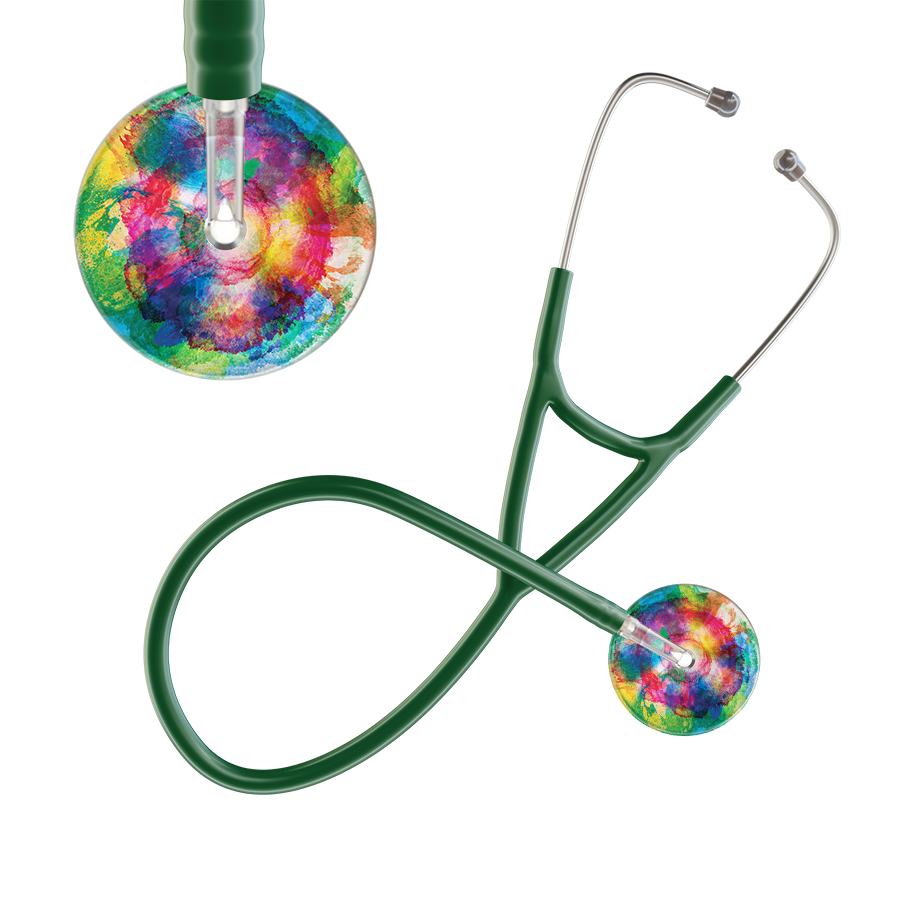 Ultrascope Single Stethoscope US076C3 / Adult / Dark Green TieDye Multi Color Stethoscope - Cardiology Watercolor Designs